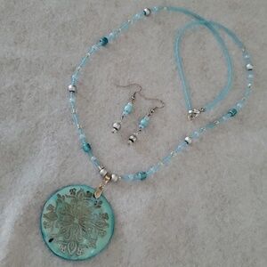 Handmade Blue Round Abalone Necklace and Earrings